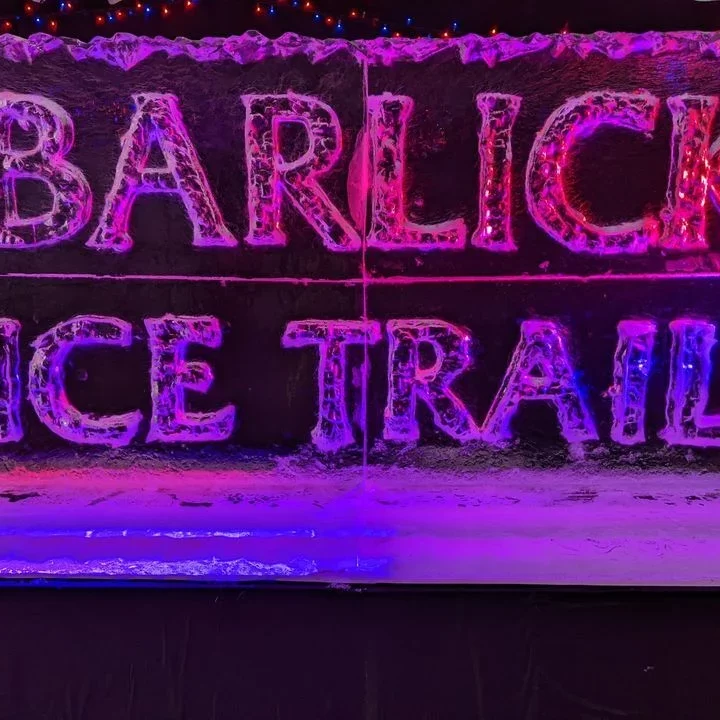 photo of barlick ice trail carved sign