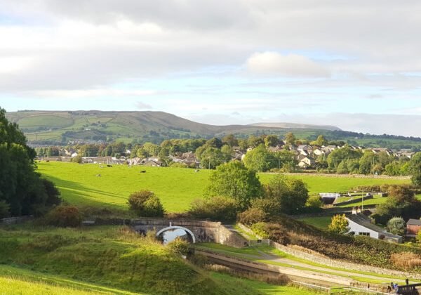 view across greenberfield locks towards barnoldswick square